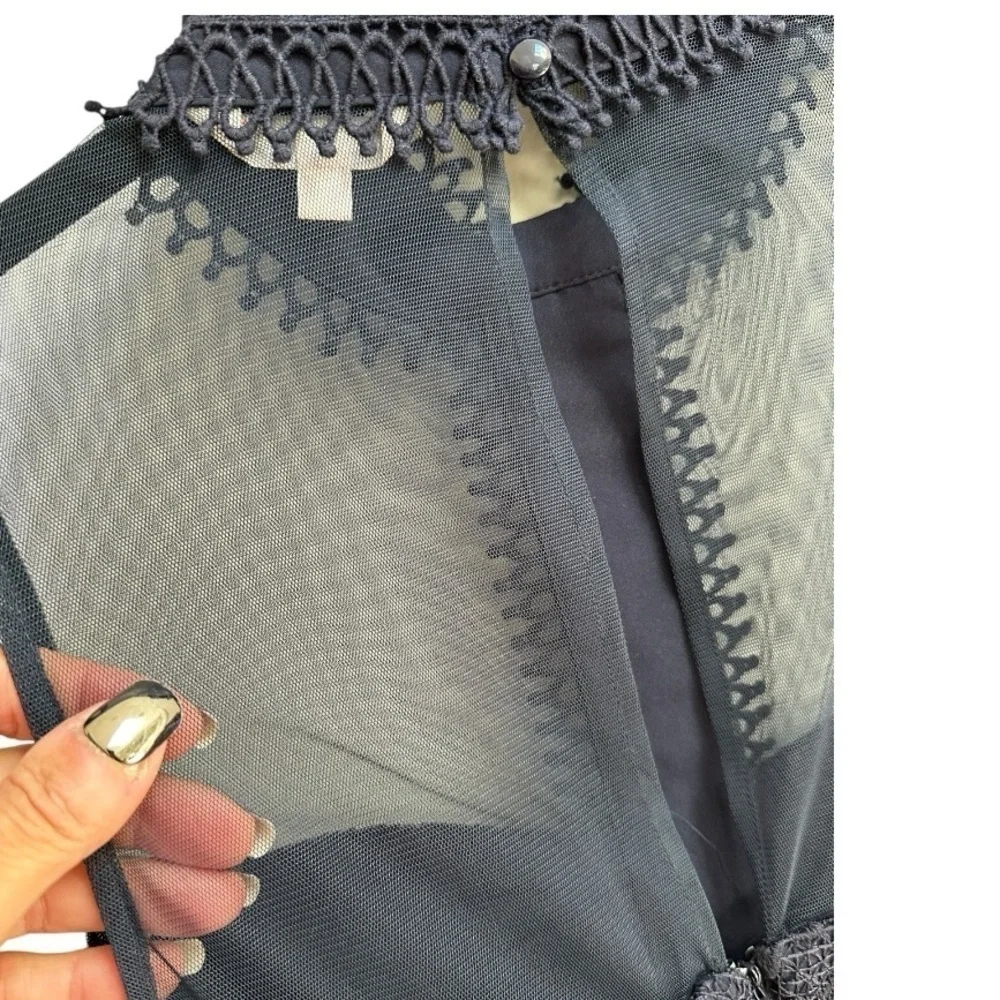 Nanette Lepore Navy Blue Lace Illusion Dress Sleeveless Cocktail Formal … - Picture 7 of 15